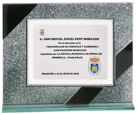 (115)soporte de cristal + placa 24 x 21 cm
