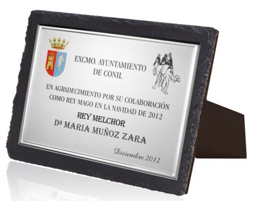 (118)SOPORTE DE PIZARRA + PLACA 14 X 11 cm