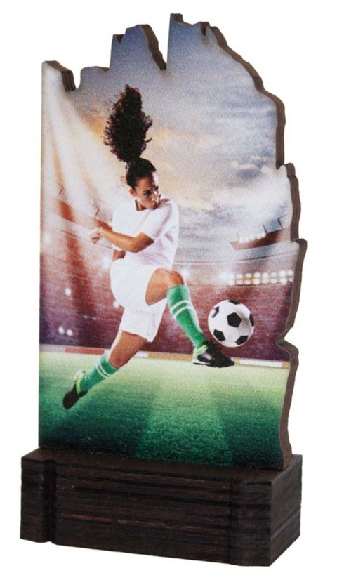 (239)trofeo madera futbol femenino 13 cm