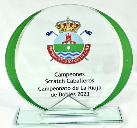 trofeo cristal verde grabable en color con adorno espejo 18 cm