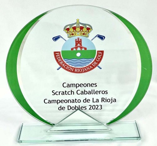 TROFEO CRISTAL VERDE GRABABLE EN COLOR CON ADORNO ESPEJO 15,5 CM