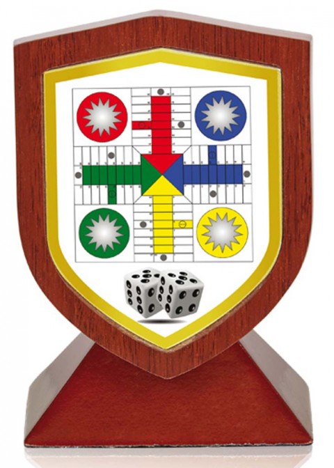 (244)trofeo madera parchis 13 cm
