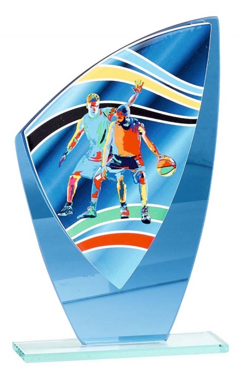 (197)trofeo de cristal con aplique cermica baloncesto 20 cm