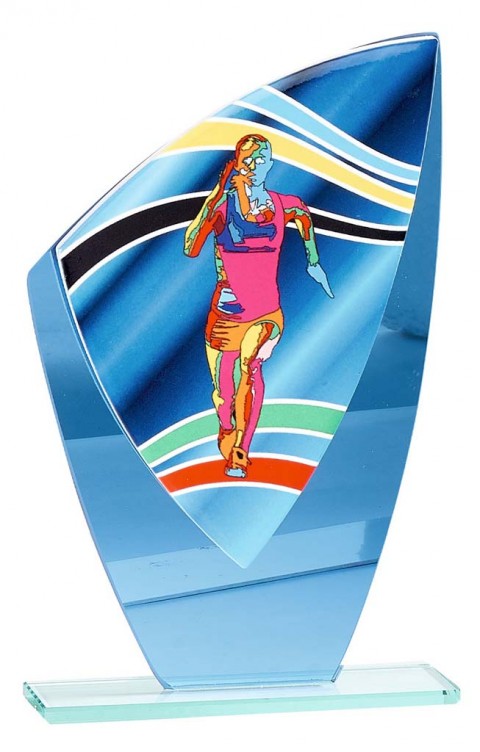(197)trofeo de cristal con aplique cermica atletismo femenino 20 cm