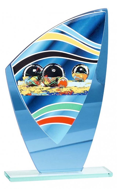 (197)trofeo de cristal con aplique cermica petanca 20 cm