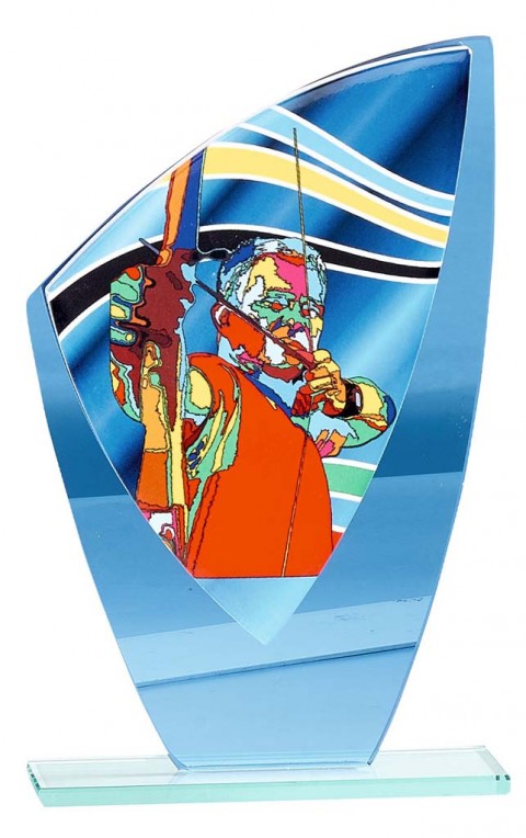 (198)trofeo de cristal con aplique cermica tiro con arco 20 cm