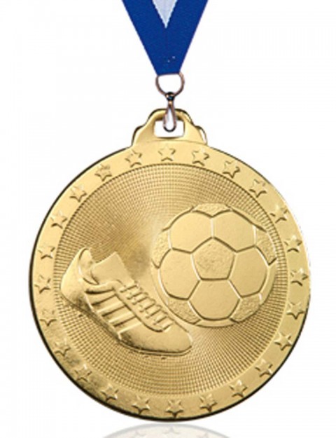 (19) medalla futbol oro + cinta 10 mm 5 cm