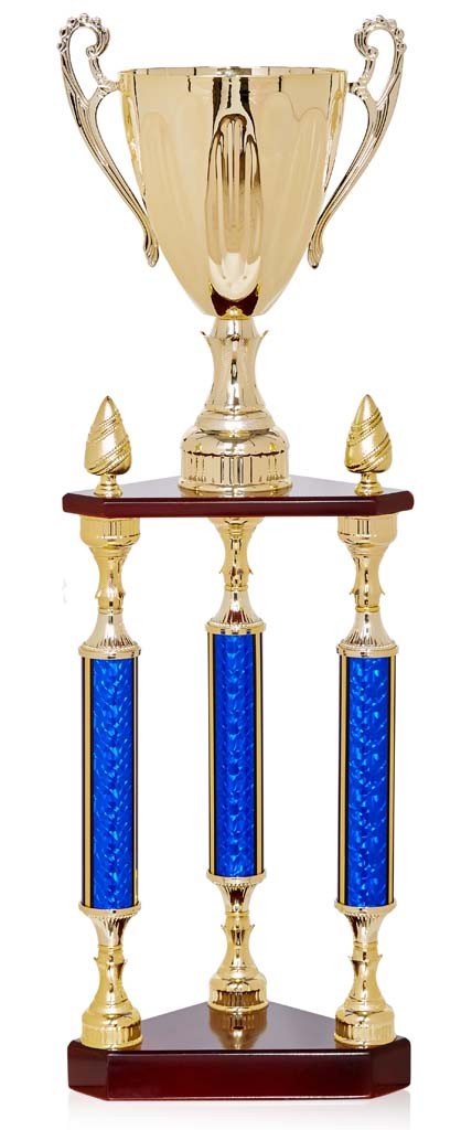 (114)  trofeos 3 columnas azul 
