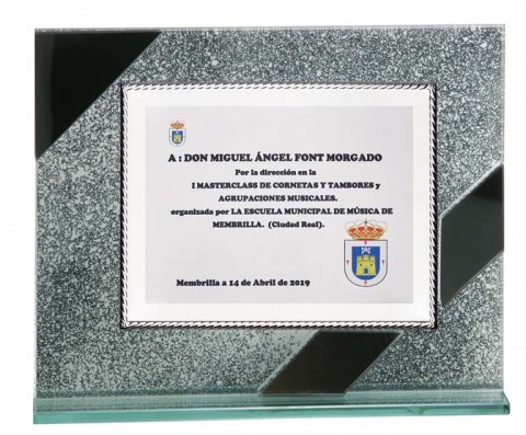 (125)  placa homenaje soporte de cristal