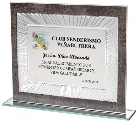 (127) placa homenaje soporte de cristal 