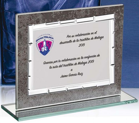 (128) placa homenaje soporte cristal  