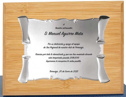 (129) placa de homenaje madera bambu 