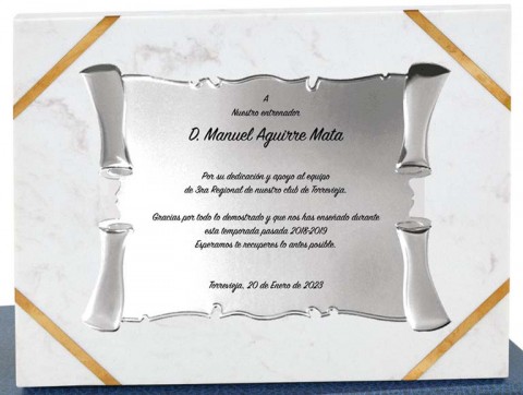 (129) placa de homenaje soporte de marmol 