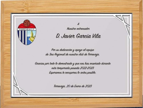(137) PLACA DE HOMENAJE MADERA BAMBU 