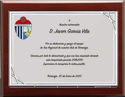 (137) PLACA DE HOMENAJE MADERA LUJO 