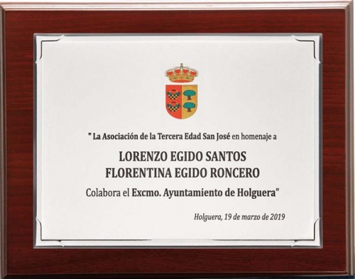 (140) PLACA DE HOMENAJE MADERA ECONOMICA 
