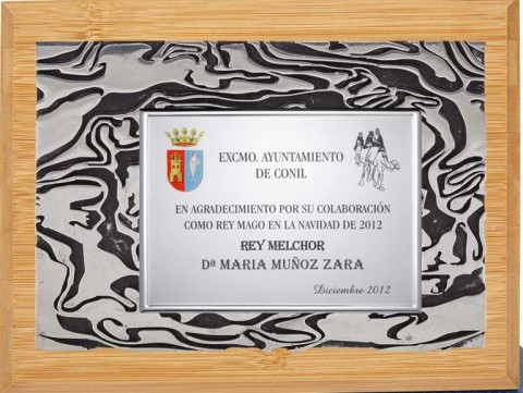 (142) placa de homenaje resina  madera bambu 