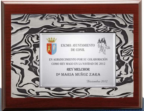 (142) placa de homenaje resina  madera economica