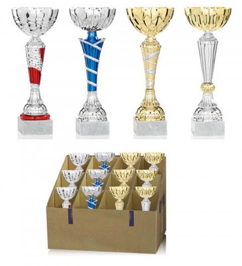 (34)  lote de 12 copas, 4 modelos de 3 alturas