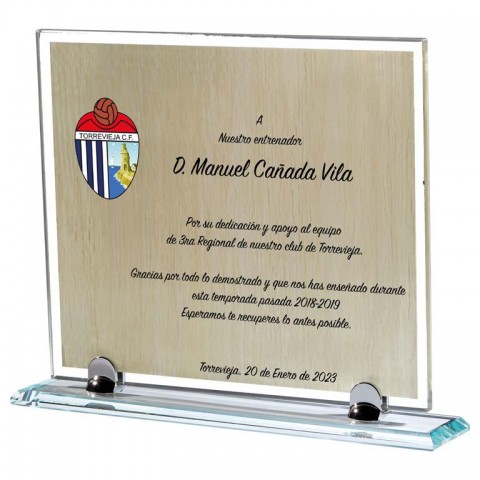 (126) placa homenaje cristal  