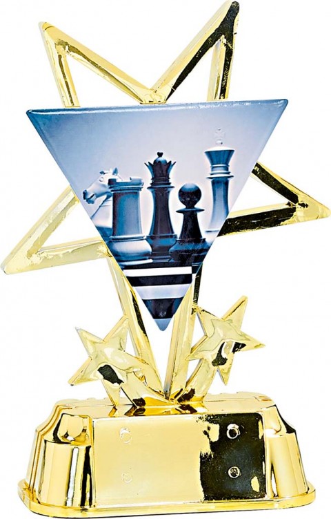 (213)  trofeo con aplique de ceramica  ajedrez