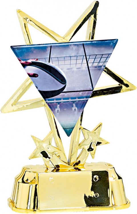 (213)  trofeo con aplique de ceramica rugby 