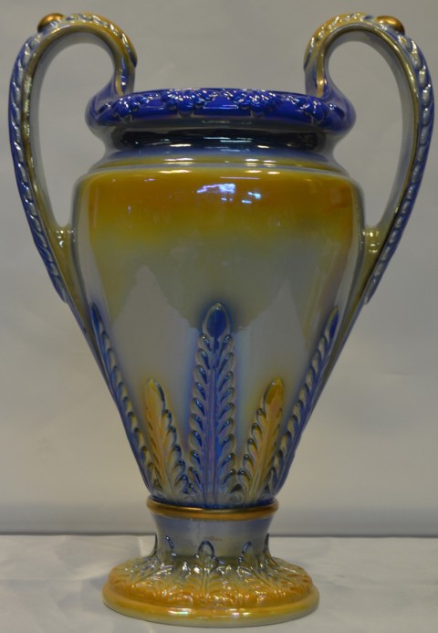 copa  ceramica decorado en oro azul-amarilla 46 cm