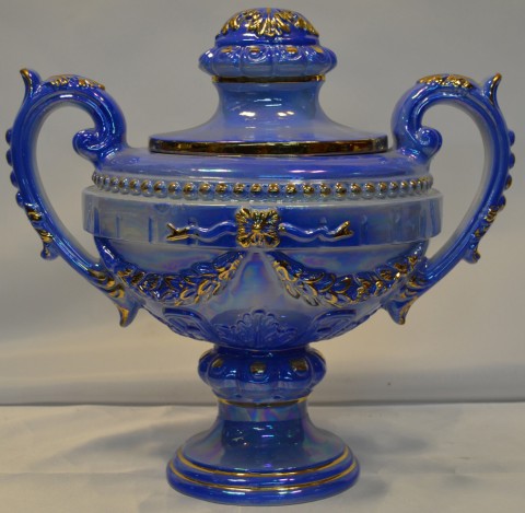 ensaladera ceramica decorado en oro azul 38 cm