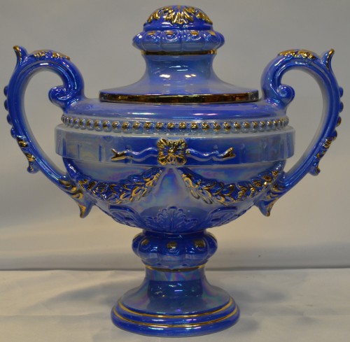 ENSALADERA CERAMICA DECORADO EN ORO AZUL 38 CM