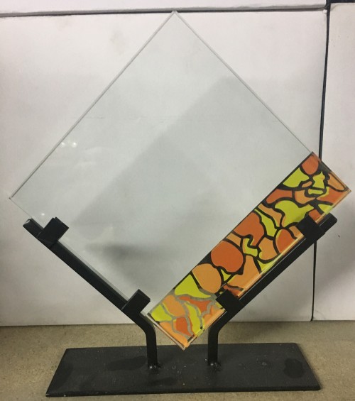 TROFEO CRISTAL ECONOMICO ROMBO DECORADO SOPORTE METALICO